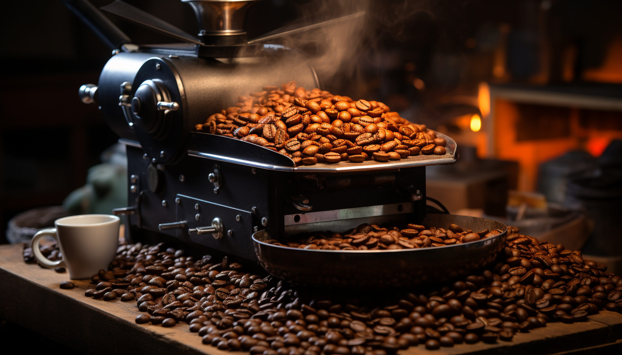 Barista workshop machinery grinding coffee beans, creating fresh gourmet refreshment generated by artificial intelligence